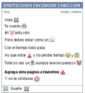 Conversacion con Emoticon letra equis gris para Facebook