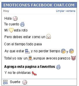 Conversacion con Emoticon pelota de beisbol para Facebook