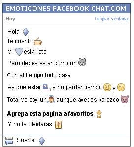 Conversacion con Emoticon rombo grande azul para Facebook